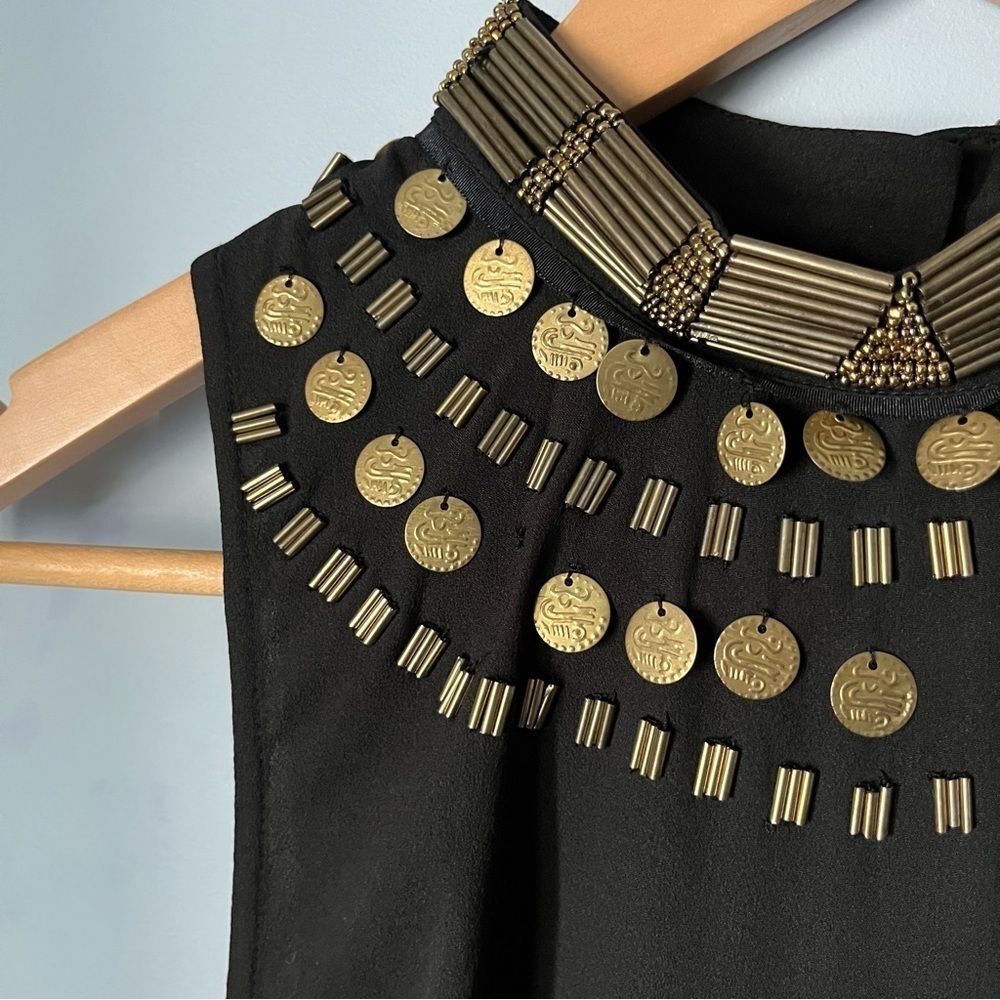 Free People Bohemian Soul Gold Coin Embellished Black Halter Neck Catsuit Size 4 - Picture 9 of 16